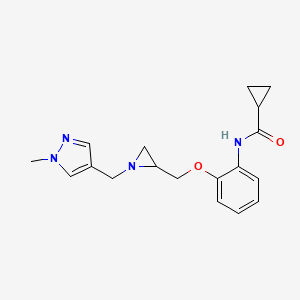 molecular formula C18H22N4O2 B2418735 N-[2-[[1-[(1-Methylpyrazol-4-yl)methyl]aziridin-2-yl]methoxy]phenyl]cyclopropanecarboxamide CAS No. 2418718-81-5