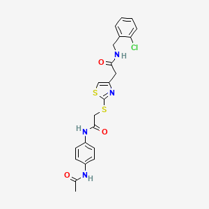 molecular formula C22H21ClN4O3S2 B2418737 N-(4-acetamidophenyl)-2-((4-(2-((2-chlorobenzyl)amino)-2-oxoethyl)thiazol-2-yl)thio)acetamide CAS No. 941891-81-2
