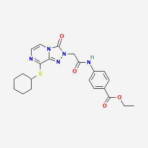 ethyl 4-(2-(8-(cyclohexylthio)-3-oxo-[1,2,4]triazolo[4,3-a]pyrazin-2(3H)-yl)acetamido)benzoate