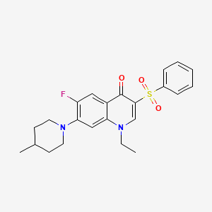 molecular formula C23H25FN2O3S B2418775 3-(benzenesulfonyl)-1-ethyl-6-fluoro-7-(4-methylpiperidin-1-yl)-1,4-dihydroquinolin-4-one CAS No. 892758-11-1