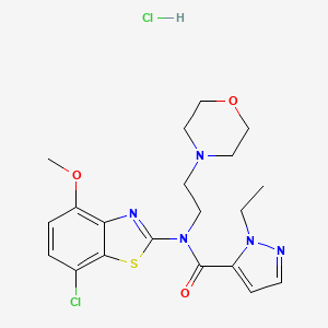 molecular formula C20H25Cl2N5O3S B2418778 N-(7-chloro-4-methoxybenzo[d]thiazol-2-yl)-1-ethyl-N-(2-morpholinoethyl)-1H-pyrazole-5-carboxamide hydrochloride CAS No. 1331191-28-6