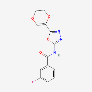 molecular formula C13H10FN3O4 B2418799 N-[5-(5,6-dihydro-1,4-dioxin-2-yl)-1,3,4-oxadiazol-2-yl]-3-fluorobenzamide CAS No. 887874-76-2