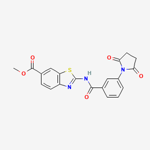 molecular formula C20H15N3O5S B2418807 2-(3-(2,5-二氧代吡咯烷-1-基)苯甲酰氨基)苯并[d]噻唑-6-羧酸甲酯 CAS No. 864860-54-8