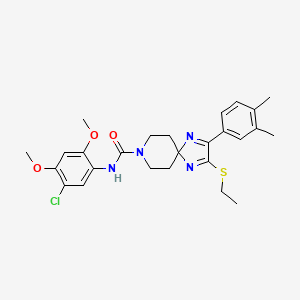 molecular formula C26H31ClN4O3S B2418822 N-(5-Chloro-2,4-dimethoxyphenyl)-2-(3,4-dimethylphenyl)-3-(ethylsulfanyl)-1,4,8-triazaspiro[4.5]deca-1,3-diene-8-carboxamide CAS No. 892286-53-2