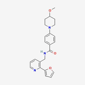 molecular formula C23H25N3O3 B2419052 N-((2-(furan-2-yl)pyridin-3-yl)methyl)-4-(4-methoxypiperidin-1-yl)benzamide CAS No. 2034268-77-2