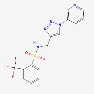 molecular formula C15H12F3N5O2S B2419143 N-((1-(pyridin-3-yl)-1H-1,2,3-triazol-4-yl)methyl)-2-(trifluoromethyl)benzenesulfonamide CAS No. 2034584-16-0