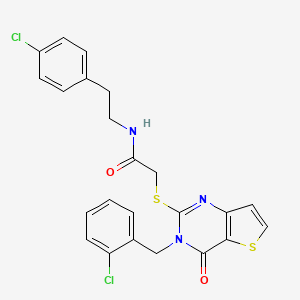 molecular formula C23H19Cl2N3O2S2 B2419180 N-[2-(4-chlorophenyl)ethyl]-2-({3-[(2-chlorophenyl)methyl]-4-oxo-3H,4H-thieno[3,2-d]pyrimidin-2-yl}sulfanyl)acetamide CAS No. 894243-72-2