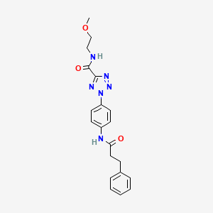 molecular formula C20H22N6O3 B2419250 N-(2-methoxyethyl)-2-(4-(3-phenylpropanamido)phenyl)-2H-tetrazole-5-carboxamide CAS No. 1396800-48-8