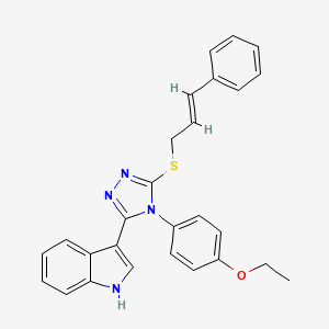 molecular formula C27H24N4OS B2419280 (E)-3-(5-(cinnamylthio)-4-(4-ethoxyphenyl)-4H-1,2,4-triazol-3-yl)-1H-indole CAS No. 946308-66-3