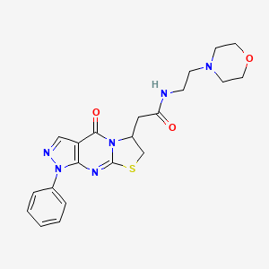 molecular formula C21H24N6O3S B2419357 N-(2-morpholinoethyl)-2-(4-oxo-1-phenyl-1,4,6,7-tetrahydropyrazolo[3,4-d]thiazolo[3,2-a]pyrimidin-6-yl)acetamide CAS No. 941957-93-3