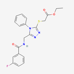 molecular formula C20H19FN4O3S B2419362 ethyl 2-[(5-{[(3-fluorophenyl)formamido]methyl}-4-phenyl-4H-1,2,4-triazol-3-yl)sulfanyl]acetate CAS No. 689748-08-1