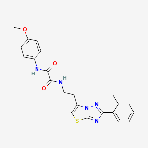 molecular formula C22H21N5O3S B2419563 N'-(4-methoxyphenyl)-N-{2-[2-(2-methylphenyl)-[1,2,4]triazolo[3,2-b][1,3]thiazol-6-yl]ethyl}ethanediamide CAS No. 895790-50-8
