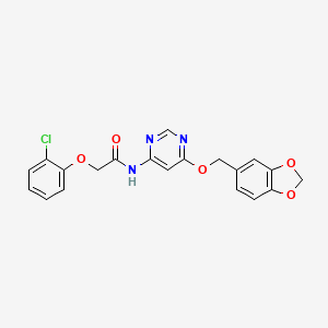 molecular formula C20H16ClN3O5 B2419576 N-(6-(benzo[d][1,3]dioxol-5-ylmethoxy)pyrimidin-4-yl)-2-(2-chlorophenoxy)acetamide CAS No. 1396764-83-2