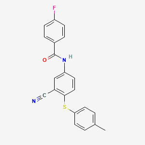 molecular formula C21H15FN2OS B2419579 N-{3-cyano-4-[(4-methylphenyl)sulfanyl]phenyl}-4-fluorobenzamide CAS No. 306980-42-7
