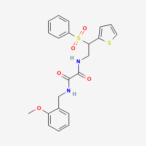 molecular formula C22H22N2O5S2 B2419598 N-[2-(benzenesulfonyl)-2-(thiophen-2-yl)ethyl]-N'-[(2-methoxyphenyl)methyl]ethanediamide CAS No. 896336-60-0