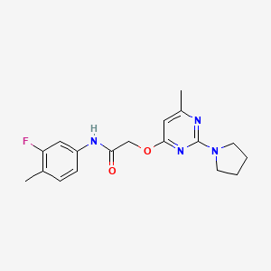 molecular formula C18H21FN4O2 B2419633 N-(3-fluoro-4-methylphenyl)-2-{[6-methyl-2-(pyrrolidin-1-yl)pyrimidin-4-yl]oxy}acetamide CAS No. 1029763-66-3