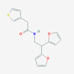 molecular formula C16H15NO3S B2419688 N-[2,2-bis(furan-2-yl)ethyl]-2-(thiophen-3-yl)acetamide CAS No. 2415502-48-4