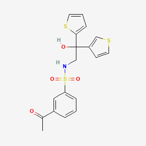 3-acetyl-N-[2-hydroxy-2-(thiophen-2-yl)-2-(thiophen-3-yl)ethyl]benzene-1-sulfonamide