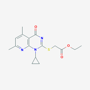molecular formula C16H19N3O3S B2419791 Ethyl 2-((1-cyclopropyl-5,7-dimethyl-4-oxo-1,4-dihydropyrido[2,3-d]pyrimidin-2-yl)thio)acetate CAS No. 938015-58-8