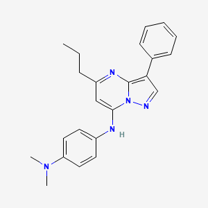 molecular formula C23H25N5 B2419891 N1,N1-Dimethyl-N4-{3-phenyl-5-propylpyrazolo[1,5-A]pyrimidin-7-YL}benzene-1,4-diamine CAS No. 890627-14-2