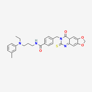 N-{3-[ethyl(3-methylphenyl)amino]propyl}-4-({8-oxo-6-sulfanylidene-2H,5H,6H,7H,8H-[1,3]dioxolo[4,5-g]quinazolin-7-yl}methyl)benzamide