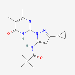 molecular formula C17H23N5O2 B2419919 N-[5-Cyclopropyl-2-(4,5-dimethyl-6-oxo-1H-pyrimidin-2-yl)pyrazol-3-yl]-2,2-dimethylpropanamide CAS No. 1331203-80-5