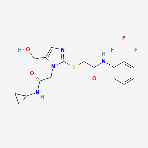 molecular formula C18H19F3N4O3S B2419920 N-cyclopropyl-2-(5-(hydroxymethyl)-2-((2-oxo-2-((2-(trifluoromethyl)phenyl)amino)ethyl)thio)-1H-imidazol-1-yl)acetamide CAS No. 921524-46-1