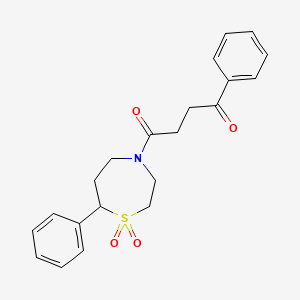 molecular formula C21H23NO4S B2419929 1-(1,1-Dioxido-7-phenyl-1,4-thiazepan-4-yl)-4-phenylbutane-1,4-dione CAS No. 2034334-36-4