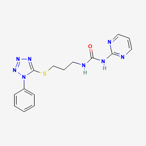 molecular formula C15H16N8OS B2419933 1-(3-((1-phenyl-1H-tetrazol-5-yl)thio)propyl)-3-(pyrimidin-2-yl)urea CAS No. 899968-85-5
