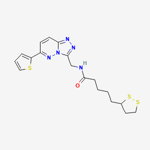 molecular formula C18H21N5OS3 B2419938 5-(1,2-dithiolan-3-yl)-N-((6-(thiophen-2-yl)-[1,2,4]triazolo[4,3-b]pyridazin-3-yl)methyl)pentanamide CAS No. 2034348-85-9