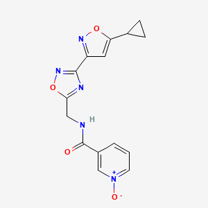 molecular formula C15H13N5O4 B2419963 3-(((3-(5-Cyclopropylisoxazol-3-yl)-1,2,4-oxadiazol-5-yl)methyl)carbamoyl)pyridine 1-oxide CAS No. 1903784-95-1