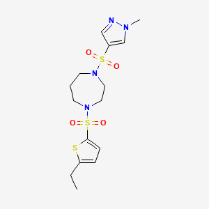 molecular formula C15H22N4O4S3 B2419987 1-((5-ethylthiophen-2-yl)sulfonyl)-4-((1-methyl-1H-pyrazol-4-yl)sulfonyl)-1,4-diazepane CAS No. 2034337-82-9