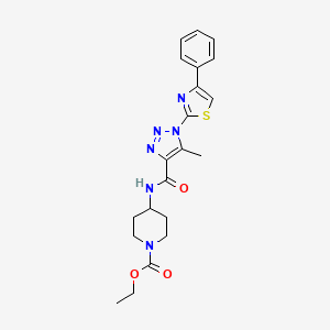 molecular formula C21H24N6O3S B2419988 ethyl 4-(5-methyl-1-(4-phenylthiazol-2-yl)-1H-1,2,3-triazole-4-carboxamido)piperidine-1-carboxylate CAS No. 1251613-13-4