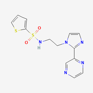 molecular formula C13H13N5O2S2 B2420010 N-(2-(2-(pyrazin-2-yl)-1H-imidazol-1-yl)ethyl)thiophene-2-sulfonamide CAS No. 2034501-18-1