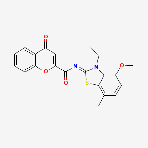 molecular formula C21H18N2O4S B2420035 N-[(2Z)-3-ethyl-4-methoxy-7-methyl-2,3-dihydro-1,3-benzothiazol-2-ylidene]-4-oxo-4H-chromene-2-carboxamide CAS No. 868369-72-6