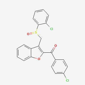 molecular formula C22H14Cl2O3S B2420062 (4-Chlorophenyl)(3-{[(2-chlorophenyl)sulfinyl]methyl}-1-benzofuran-2-yl)methanone CAS No. 338424-32-1