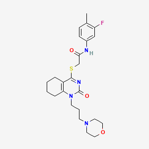 N-(3-fluoro-4-methylphenyl)-2-((1-(3-morpholinopropyl)-2-oxo-1,2,5,6,7,8-hexahydroquinazolin-4-yl)thio)acetamide