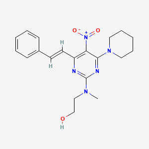 (E)-2-(methyl(5-nitro-4-(piperidin-1-yl)-6-styrylpyrimidin-2-yl)amino)ethanol