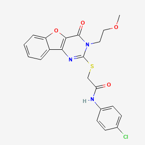 molecular formula C21H18ClN3O4S B2420102 N-(4-chlorophenyl)-2-((3-(2-methoxyethyl)-4-oxo-3,4-dihydrobenzofuro[3,2-d]pyrimidin-2-yl)thio)acetamide CAS No. 902902-62-9