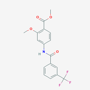 molecular formula C17H14F3NO4 B2420122 Methyl 2-methoxy-4-{[3-(trifluoromethyl)benzoyl]amino}benzenecarboxylate CAS No. 477871-65-1