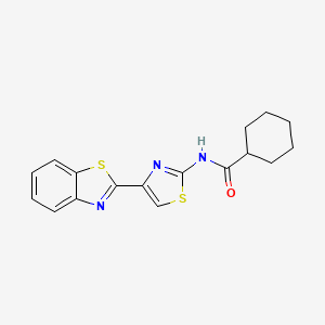 molecular formula C17H17N3OS2 B2420138 N-[4-(1,3-benzothiazol-2-yl)-1,3-thiazol-2-yl]cyclohexanecarboxamide CAS No. 477486-47-8