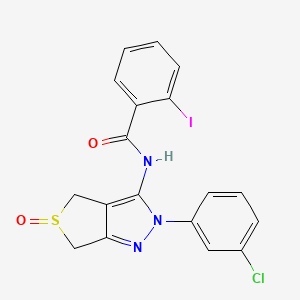 molecular formula C18H13ClIN3O2S B2420143 N-(2-(3-chlorophenyl)-5-oxido-4,6-dihydro-2H-thieno[3,4-c]pyrazol-3-yl)-2-iodobenzamide CAS No. 1017691-57-4