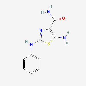 molecular formula C10H10N4OS B2420159 5-Amino-2-anilino-1,3-thiazole-4-carboxamide CAS No. 859485-06-6
