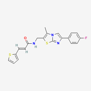 molecular formula C20H16FN3OS2 B2420177 (E)-N-((6-(4-氟苯基)-3-甲基咪唑并[2,1-b]噻唑-2-基)甲基)-3-(噻吩-2-基)丙烯酰胺 CAS No. 1448140-43-9