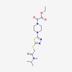 molecular formula C15H23N5O4S2 B2420197 Ethyl 2-(4-(5-((2-(isopropylamino)-2-oxoethyl)thio)-1,3,4-thiadiazol-2-yl)piperazin-1-yl)-2-oxoacetate CAS No. 1105227-36-8