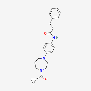molecular formula C24H29N3O2 B2420216 N-(4-(4-(cyclopropanecarbonyl)-1,4-diazepan-1-yl)phenyl)-3-phenylpropanamide CAS No. 1206995-96-1