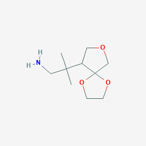 molecular formula C10H19NO3 B2420238 2-Methyl-2-{1,4,7-trioxaspiro[4.4]nonan-9-yl}propan-1-amine CAS No. 1909326-62-0