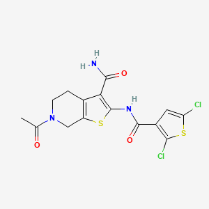 molecular formula C15H13Cl2N3O3S2 B2420240 6-Acetyl-2-(2,5-dichlorothiophene-3-carboxamido)-4,5,6,7-tetrahydrothieno[2,3-c]pyridine-3-carboxamide CAS No. 864857-85-2