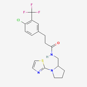 molecular formula C18H19ClF3N3OS B2420245 3-(4-氯-3-(三氟甲基)苯基)-N-((1-(噻唑-2-基)吡咯烷-2-基)甲基)丙酰胺 CAS No. 1788844-29-0