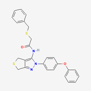 molecular formula C26H23N3O2S2 B2420248 2-(benzylthio)-N-(2-(4-phenoxyphenyl)-4,6-dihydro-2H-thieno[3,4-c]pyrazol-3-yl)acetamide CAS No. 476459-59-3